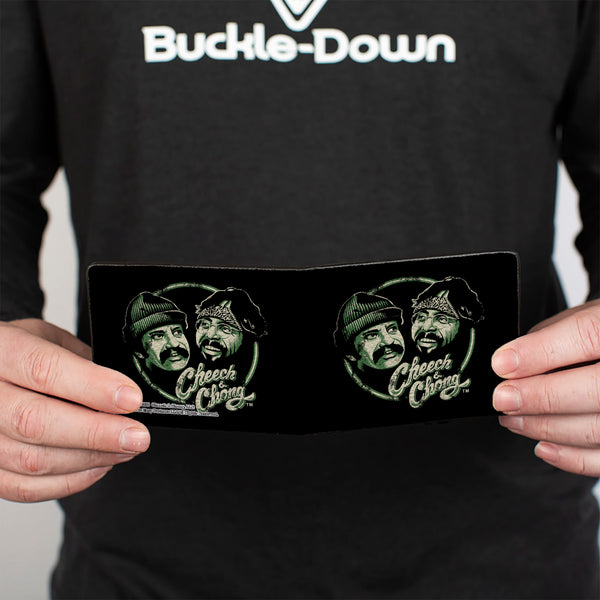 Buckle-Down Bi-Fold Wallet - Cheech And Chong Pose And Script Black Greens