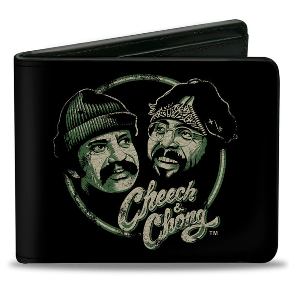 Buckle-Down Bi-Fold Wallet - Cheech And Chong Pose And Script Black Greens