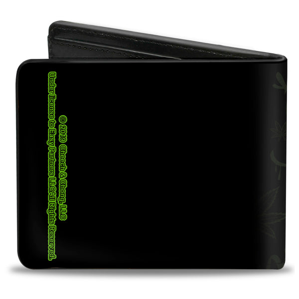 Buckle-Down Bi-Fold Wallet - CHEECH AND CHONG Tag Pot Leaves Smoke Black Greens