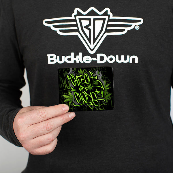 Buckle-Down Bi-Fold Wallet - CHEECH AND CHONG Tag Pot Leaves Smoke Black Greens