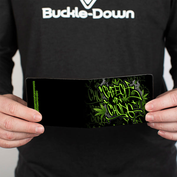 Buckle-Down Bi-Fold Wallet - CHEECH AND CHONG Tag Pot Leaves Smoke Black Greens