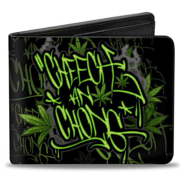 Buckle-Down Bi-Fold Wallet - CHEECH AND CHONG Tag Pot Leaves Smoke Black Greens