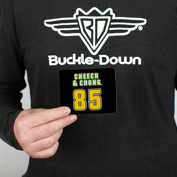 Buckle-Down Bi-Fold Wallet - CHEECH & CHONG 85 Text And Faces Logo Black/White/Yellow/Green