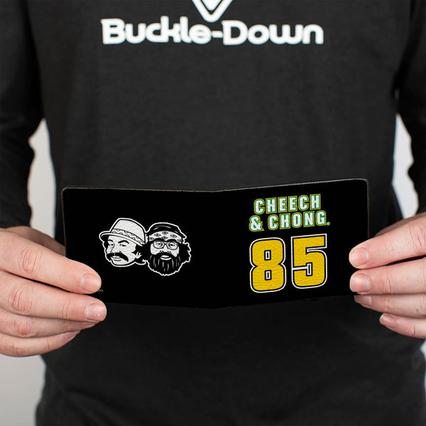 Buckle-Down Bi-Fold Wallet - CHEECH & CHONG 85 Text And Faces Logo Black/White/Yellow/Green