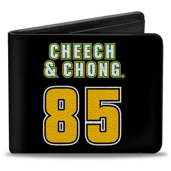 Buckle-Down Bi-Fold Wallet - CHEECH & CHONG 85 Text And Faces Logo Black/White/Yellow/Green