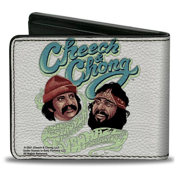 Buckle-Down Bi-Fold Wallet - CHEECH & CHONG Faces And Weed Strains Smoke Text White