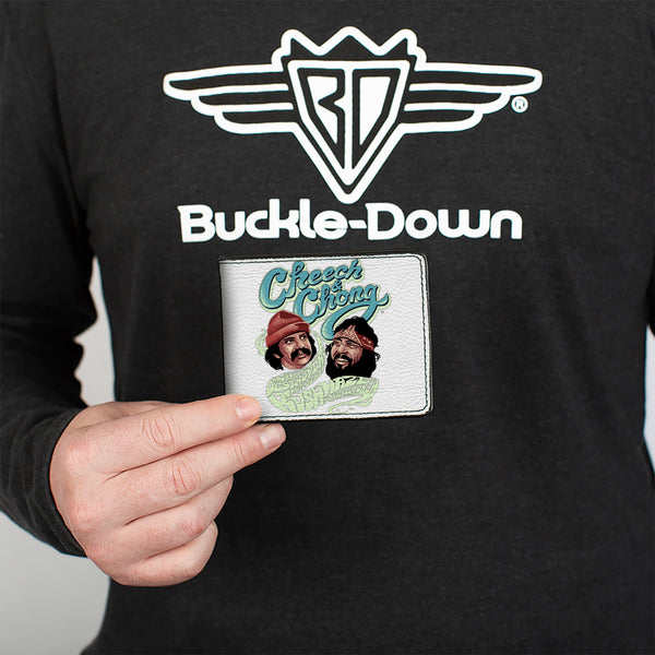 Buckle-Down Bi-Fold Wallet - CHEECH & CHONG Faces And Weed Strains Smoke Text White