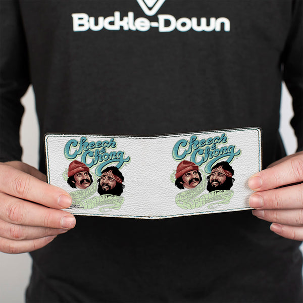 Buckle-Down Bi-Fold Wallet - CHEECH & CHONG Faces And Weed Strains Smoke Text White