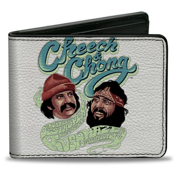 Buckle-Down Bi-Fold Wallet - CHEECH & CHONG Faces And Weed Strains Smoke Text White