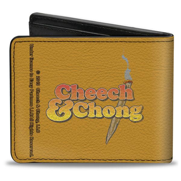 Buckle-Down Bi-Fold Wallet - CHEECH & CHONG Faces Silhouette + Logo Joint Weathered Yellow Red Black Green