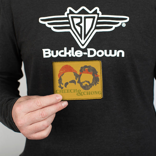 Buckle-Down Bi-Fold Wallet - CHEECH & CHONG Faces Silhouette + Logo Joint Weathered Yellow Red Black Green
