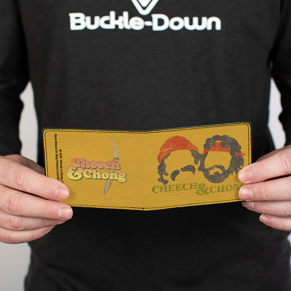 Buckle-Down Bi-Fold Wallet - CHEECH & CHONG Faces Silhouette + Logo Joint Weathered Yellow Red Black Green