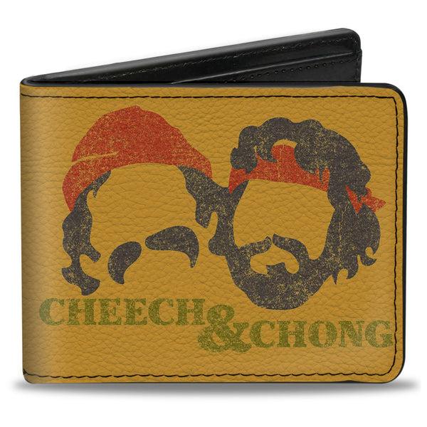 Buckle-Down Bi-Fold Wallet - CHEECH & CHONG Faces Silhouette + Logo Joint Weathered Yellow Red Black Green