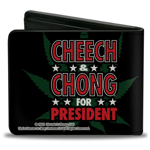 Buckle-Down Bi-Fold Wallet - CHEECH & CHONG FOR PRESIDENT Pot Leaf Black Green White Red