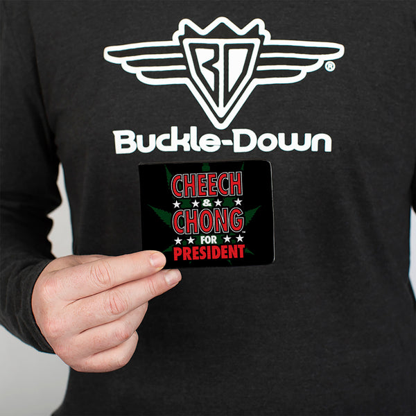 Buckle-Down Bi-Fold Wallet - CHEECH & CHONG FOR PRESIDENT Pot Leaf Black Green White Red