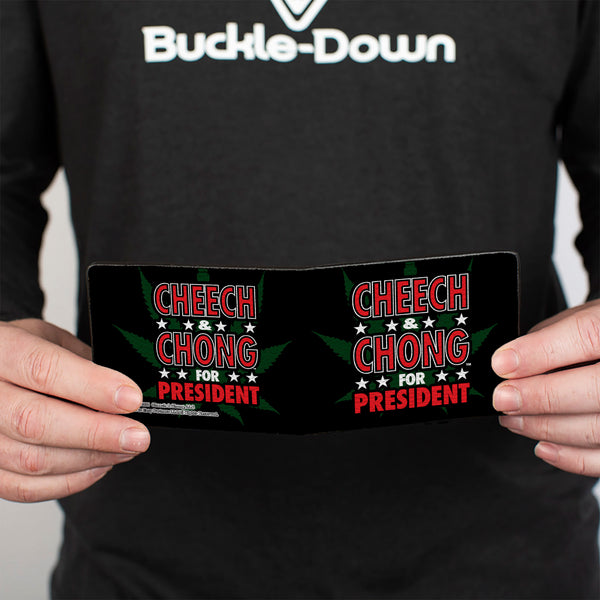 Buckle-Down Bi-Fold Wallet - CHEECH & CHONG FOR PRESIDENT Pot Leaf Black Green White Red