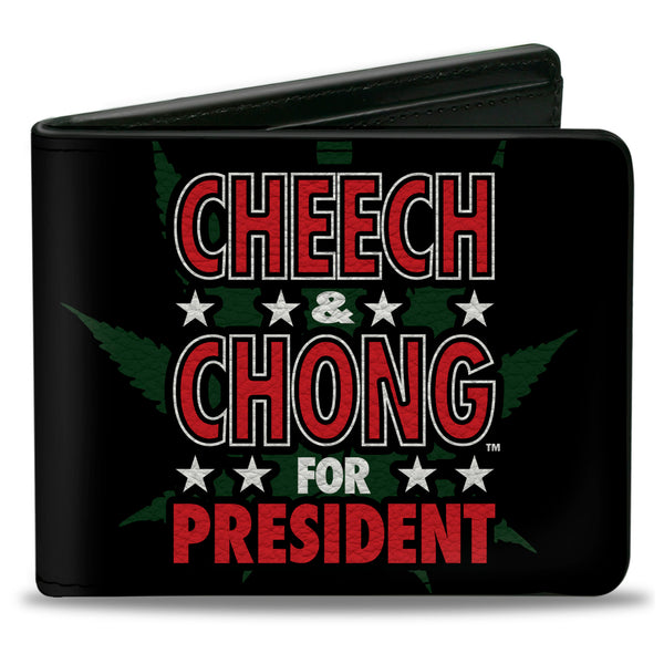 Buckle-Down Bi-Fold Wallet - CHEECH & CHONG FOR PRESIDENT Pot Leaf Black Green White Red