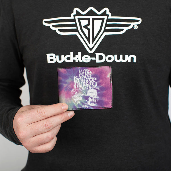 Buckle-Down Bi-Fold Wallet - CHEECH & CHONG HIGH ROLLERS Smoke Pose Tie Dye Purples/White