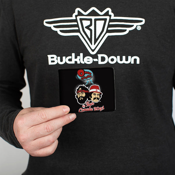 Buckle-Down Bi-Fold Wallet - Cheech & Chong O CANNABIS TOUR CANADA 2021 + Cities Black/White/Red