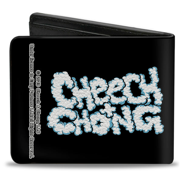 Buckle-Down Bi-Fold Wallet - Cheech & Chong On Couch Cartoon + Smoke Cloud Logo Black Blue White