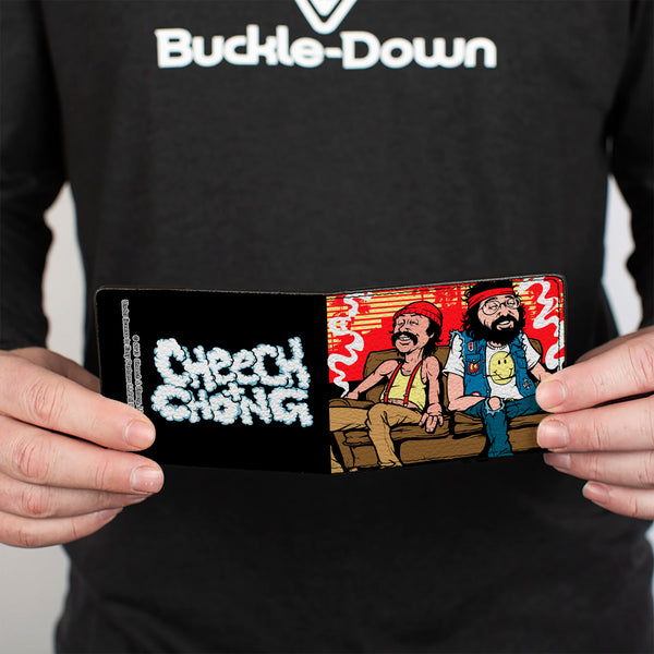 Buckle-Down Bi-Fold Wallet - Cheech & Chong On Couch Cartoon + Smoke Cloud Logo Black Blue White
