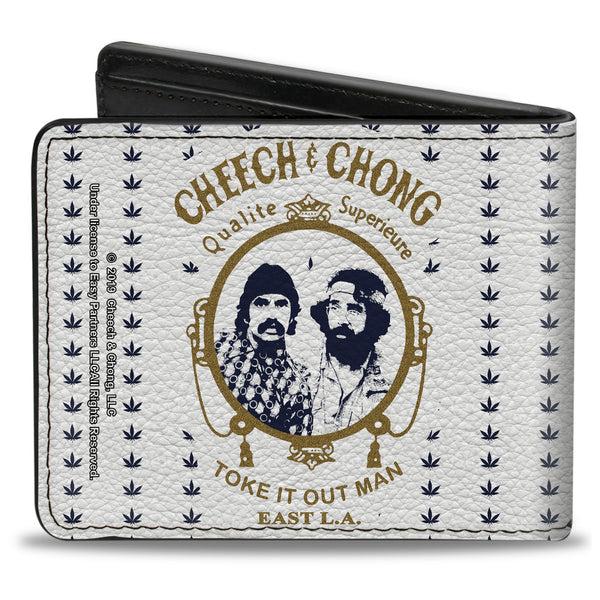 Buckle-Down Bi-Fold Wallet - CHEECH & CHONG Rolling Papers Mirror Pot Leaves White Blue Gold