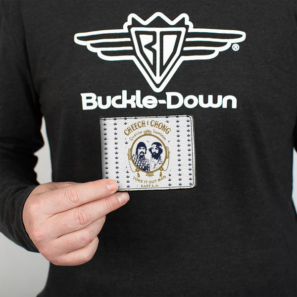 Buckle-Down Bi-Fold Wallet - CHEECH & CHONG Rolling Papers Mirror Pot Leaves White Blue Gold