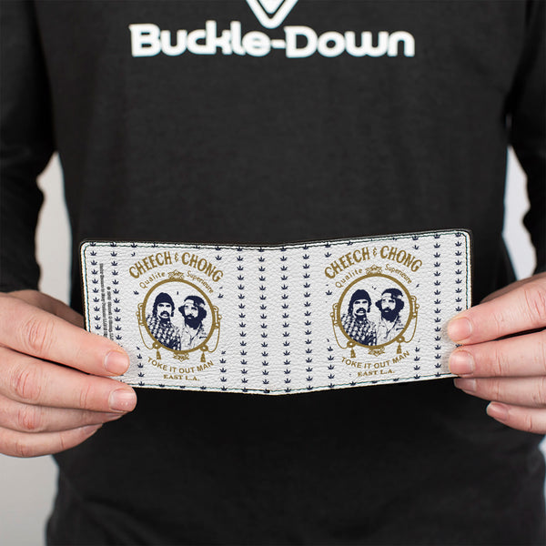 Buckle-Down Bi-Fold Wallet - CHEECH & CHONG Rolling Papers Mirror Pot Leaves White Blue Gold