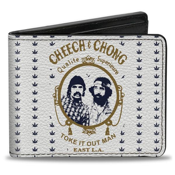Buckle-Down Bi-Fold Wallet - CHEECH & CHONG Rolling Papers Mirror Pot Leaves White Blue Gold