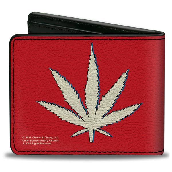 Buckle-Down Bi-Fold Wallet - CHEECH & CHONG Title Logo + Bud Leaf Red/Blue/White