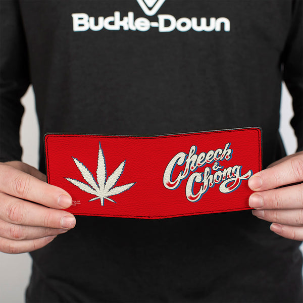 Buckle-Down Bi-Fold Wallet - CHEECH & CHONG Title Logo + Bud Leaf Red/Blue/White