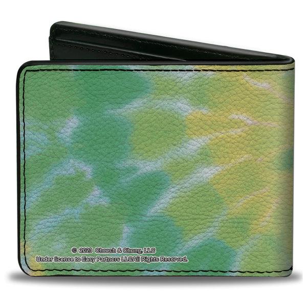 Buckle-Down Bi-Fold Wallet - CHEECH & CHONG Title Logo With Bud Leaf Tie Dye Greens/White