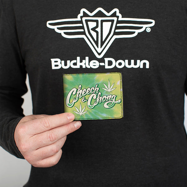 Buckle-Down Bi-Fold Wallet - CHEECH & CHONG Title Logo With Bud Leaf Tie Dye Greens/White