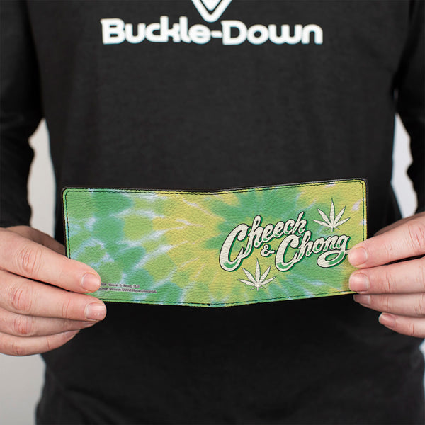 Buckle-Down Bi-Fold Wallet - CHEECH & CHONG Title Logo With Bud Leaf Tie Dye Greens/White