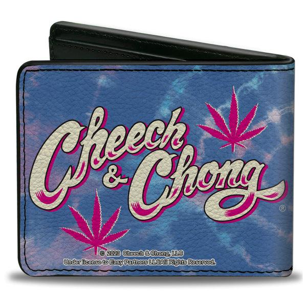 Buckle-Down Bi-Fold Wallet - CHEECH & CHONG Title Logo With Bud Leaf Tie Dye Blues/Pinks/White