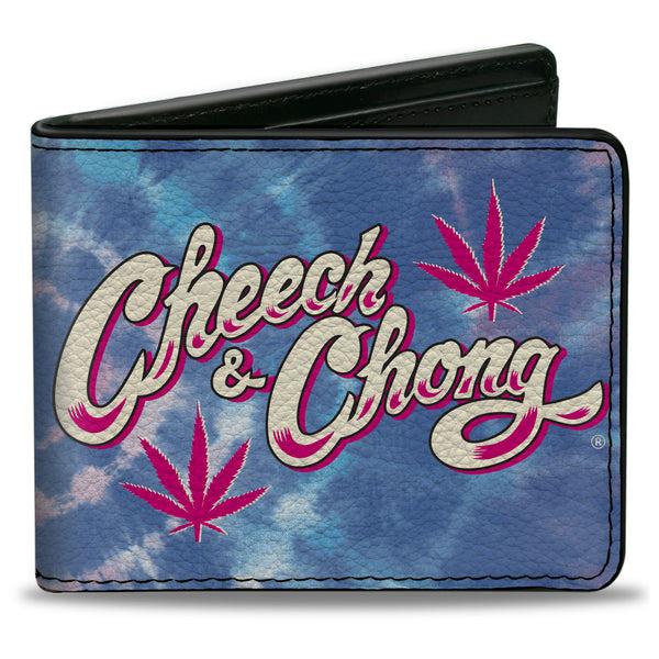 Buckle-Down Bi-Fold Wallet - CHEECH & CHONG Title Logo With Bud Leaf Tie Dye Blues/Pinks/White