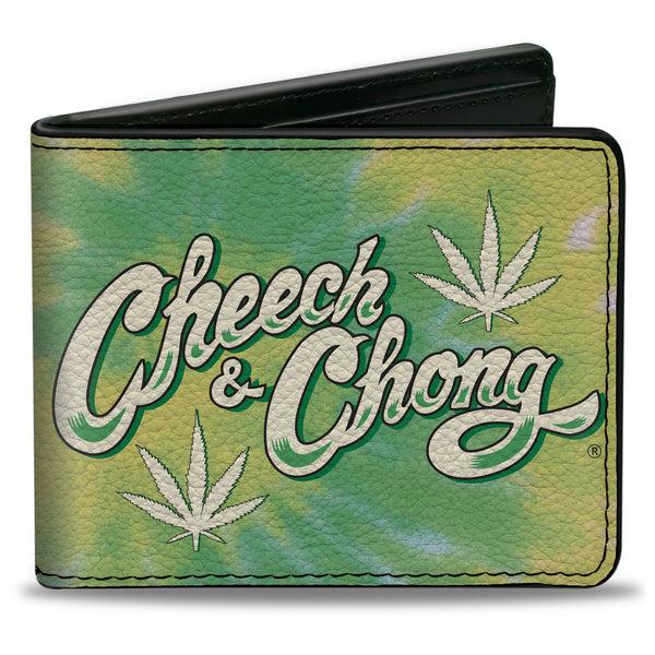 Buckle-Down Bi-Fold Wallet - CHEECH & CHONG Title Logo With Bud Leaf Tie Dye Greens/White