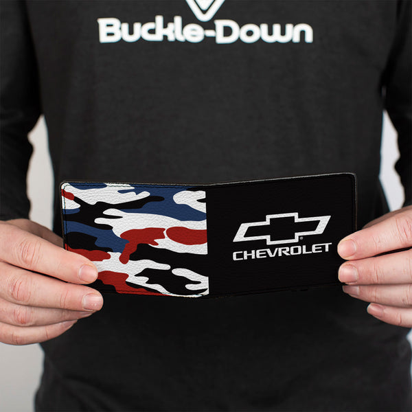 Buckle-Down Bi-Fold Wallet - CHEVROLET Bowtie + Americana Camo Black White Red Blue