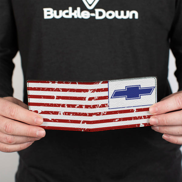 Buckle-Down Bi-Fold Wallet - Chevrolet Bowtie Americana Flag Weathered White Red Blue