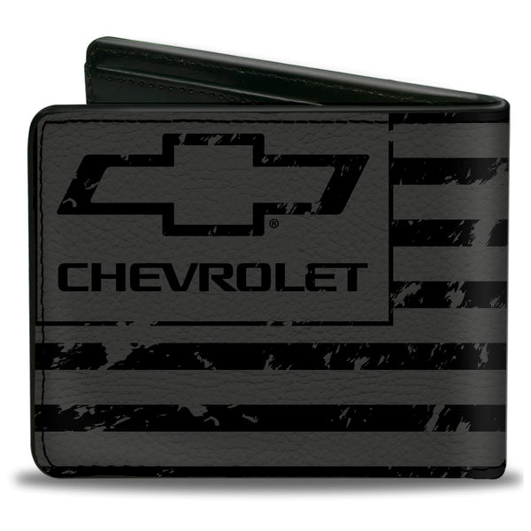 Buckle-Down Bi-Fold Wallet - CHEVROLET Bowtie Americana Flag Weathered Gray Black