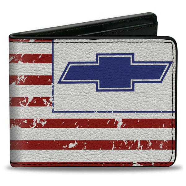 Buckle-Down Bi-Fold Wallet - Chevrolet Bowtie Americana Flag Weathered White Red Blue
