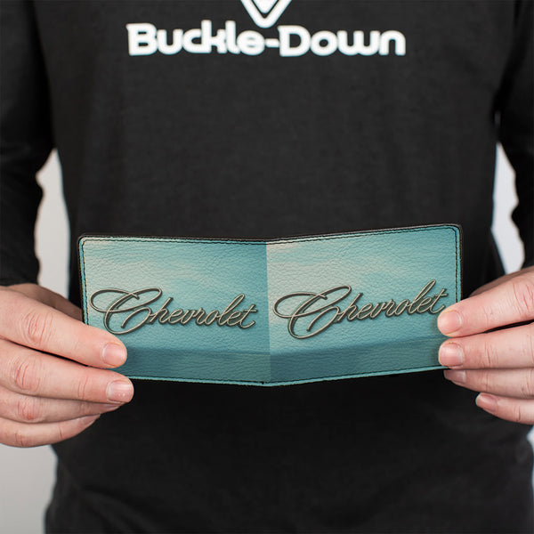 Buckle-Down Bi-Fold Wallet - CHEVROLET Side Panel Script Blues/Silvers