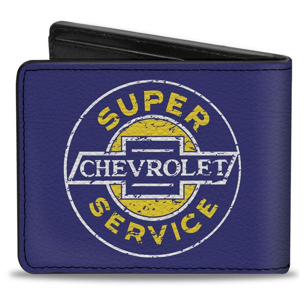 Buckle-Down Bi-Fold Wallet - CHEVROLET SUPER SERVICE Logo Blue White Yellow