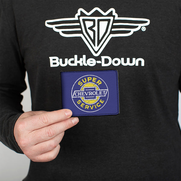 Buckle-Down Bi-Fold Wallet - CHEVROLET SUPER SERVICE Logo Blue White Yellow