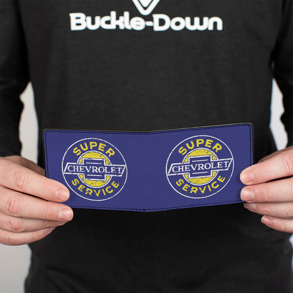 Buckle-Down Bi-Fold Wallet - CHEVROLET SUPER SERVICE Logo Blue White Yellow