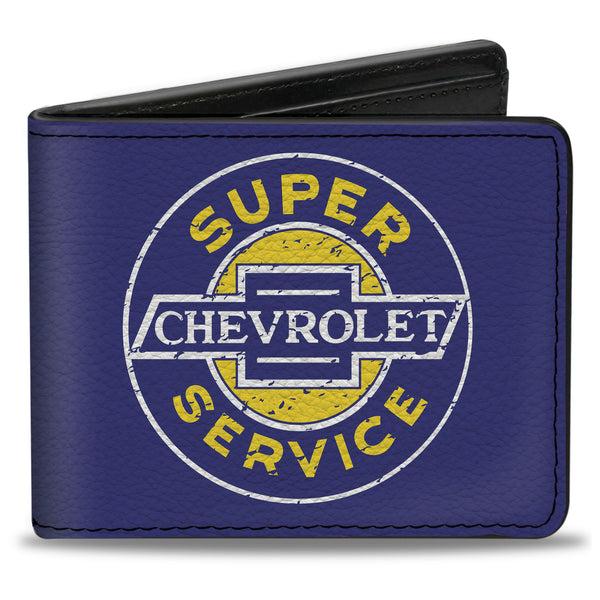 Buckle-Down Bi-Fold Wallet - CHEVROLET SUPER SERVICE Logo Blue White Yellow