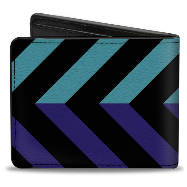 Buckle-Down Bi-Fold Wallet - Chevron3 Split Turquoise Purple Black