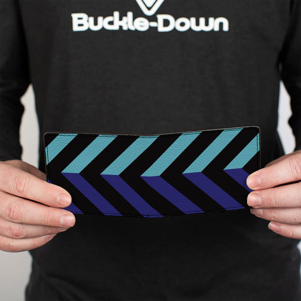 Buckle-Down Bi-Fold Wallet - Chevron3 Split Turquoise Purple Black