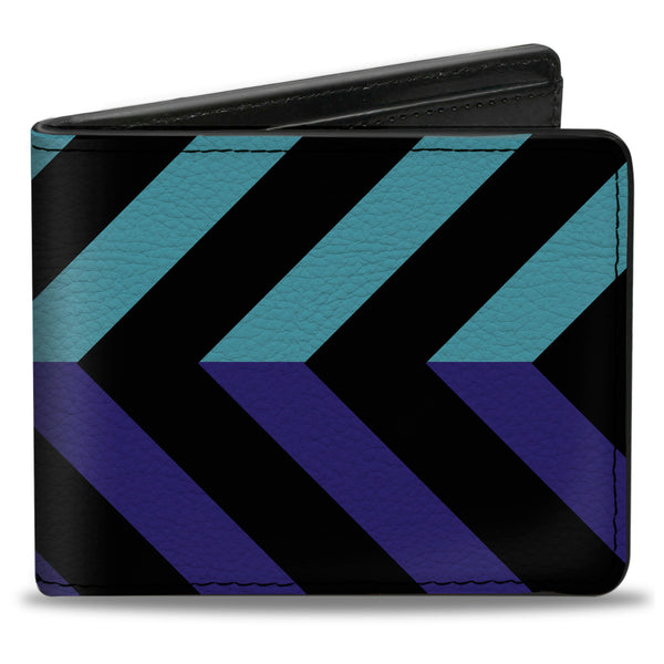 Buckle-Down Bi-Fold Wallet - Chevron3 Split Turquoise Purple Black