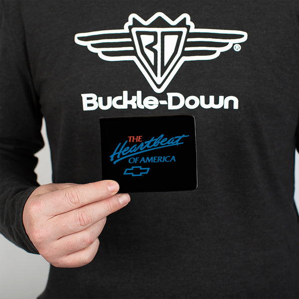 Buckle-Down Bi-Fold Wallet - Chevy Bowtie THE HEARTBEAT OF AMERICA Black White Red Blue
